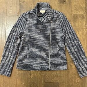 LOFT Women's Tweed Moto Jacket Blue & White Size S Casual